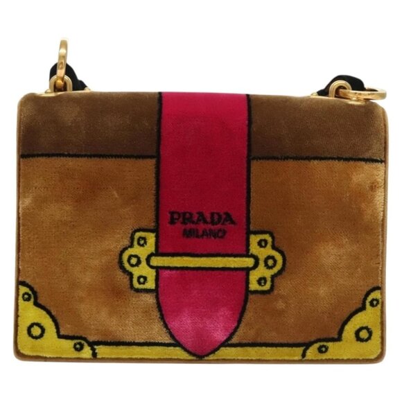 PRADA Kaye Shoulder Bag Velor Gold Brown Auth - Picture 3 of 16
